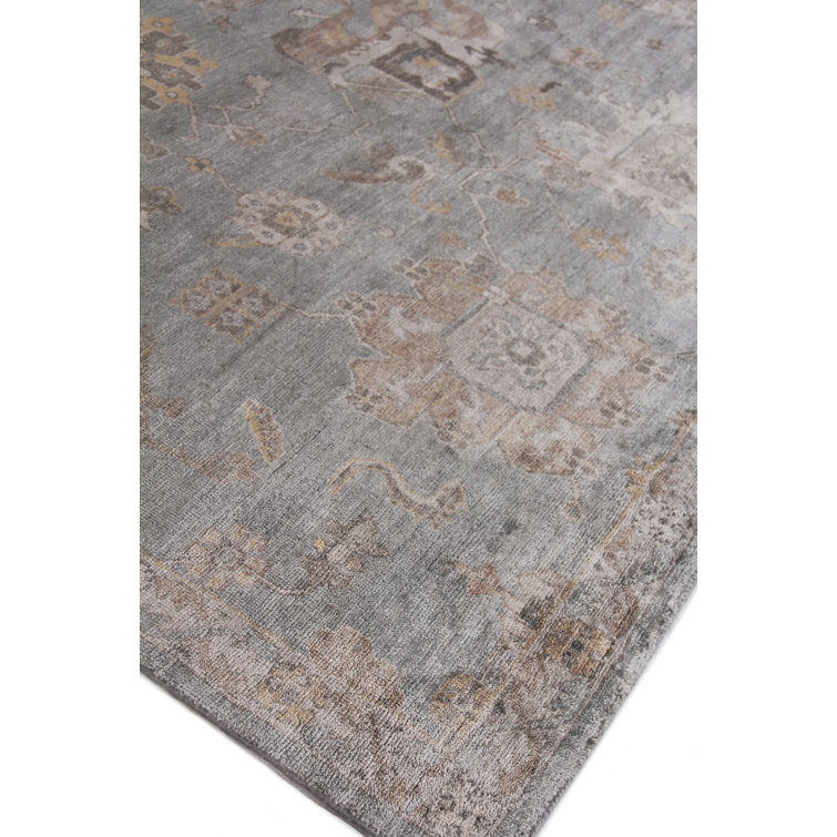 Hand-Knotted Blue and Gray 10' x 14' Viscose Area Rug