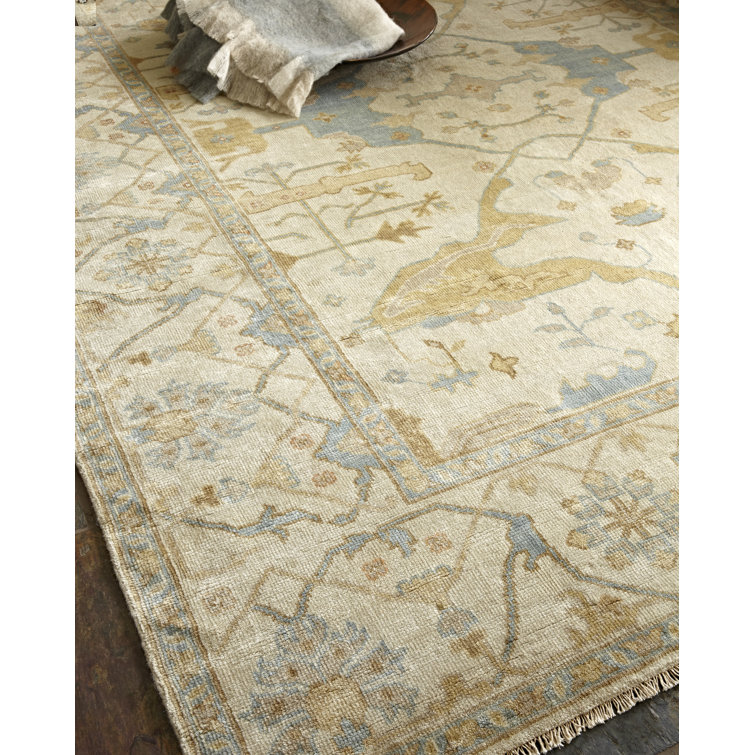 Hand-knotted Blue and Beige Wool Rectangular Area Rug