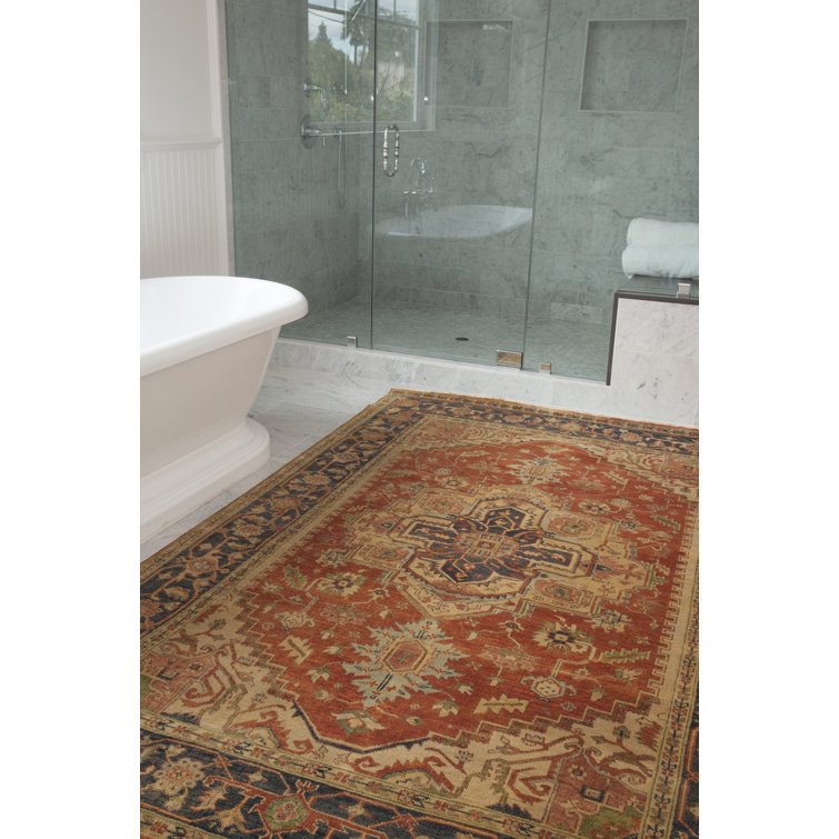 Hand-Knotted Red and Navy Wool 6' x 9' Area Rug