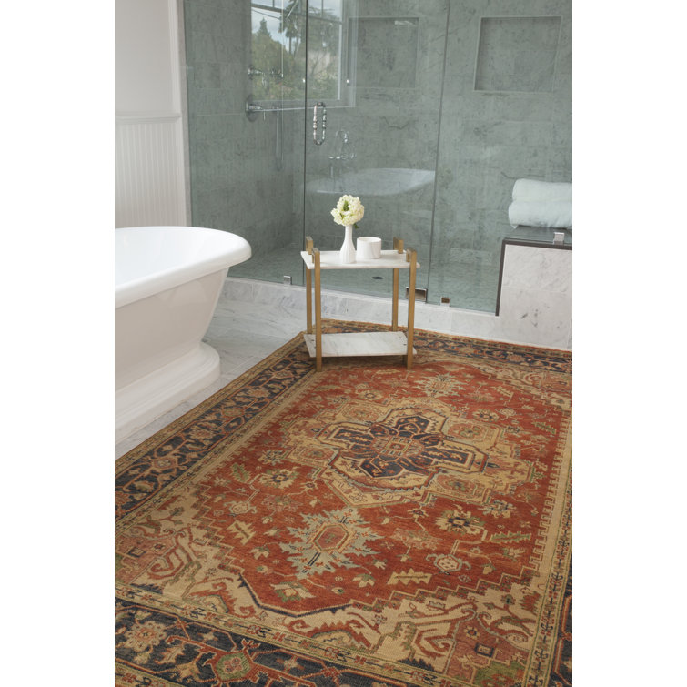 Hand-Knotted Red and Navy Wool 6' x 9' Area Rug