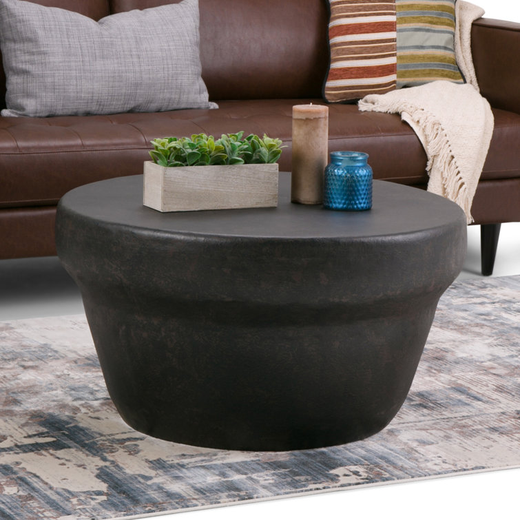 Rustic Bronze 33" Round Iron Coffee Table with Antique Finish & Storage