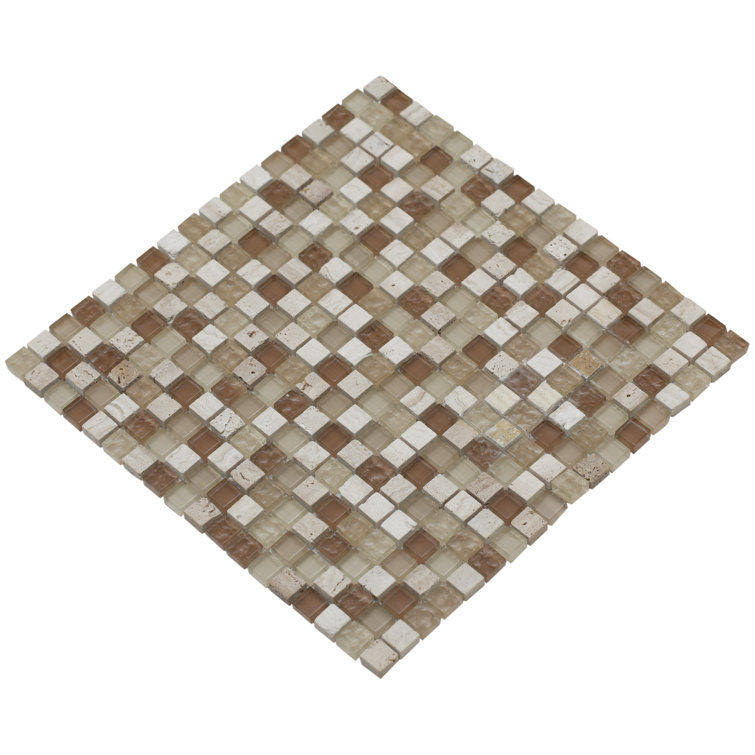 Beige and Natural Stone Glass Mosaic Tile Sheet