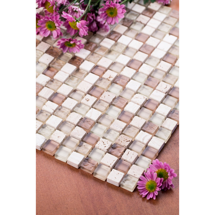 Beige and Natural Stone Glass Mosaic Tile Sheet