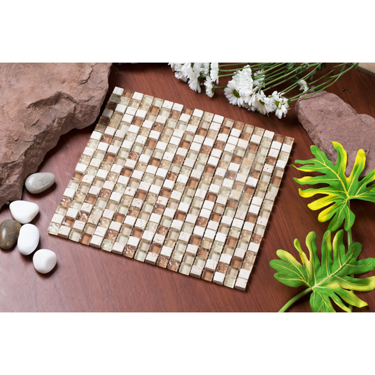 Beige and Natural Stone Glass Mosaic Tile Sheet