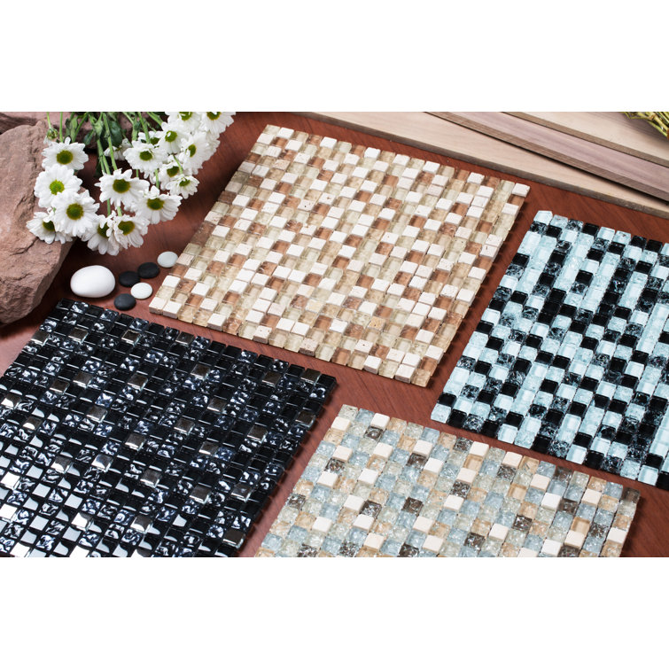 Beige and Natural Stone Glass Mosaic Tile Sheet
