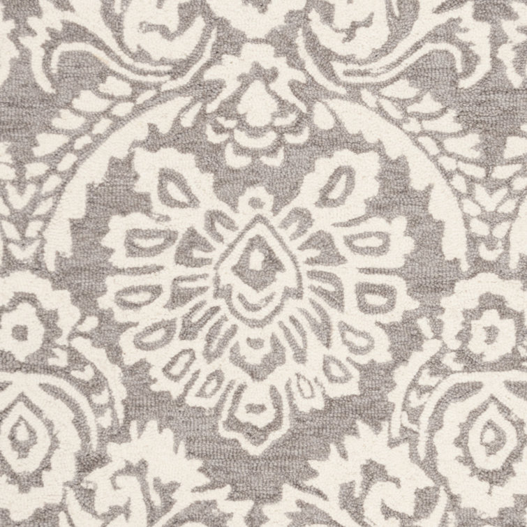 Handmade Tufted Gray Wool Floral Area Rug 59" x 7"
