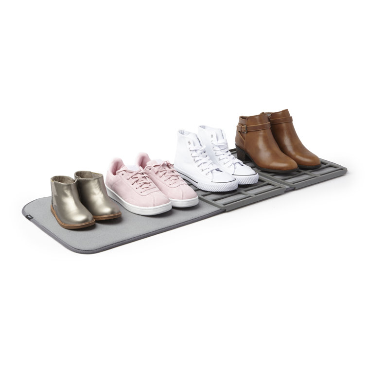 Compact Charcoal Gray Shoe Drying Rack with Ultra-Absorbent Mat