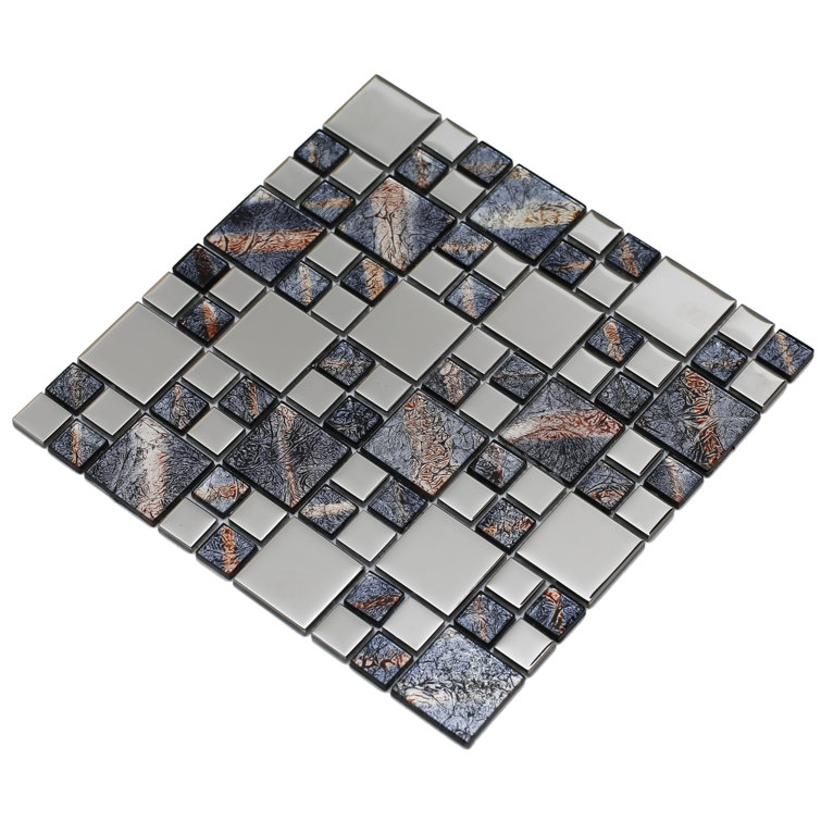 Purple and Silver Polished Glass Mosaic Tile Sheet