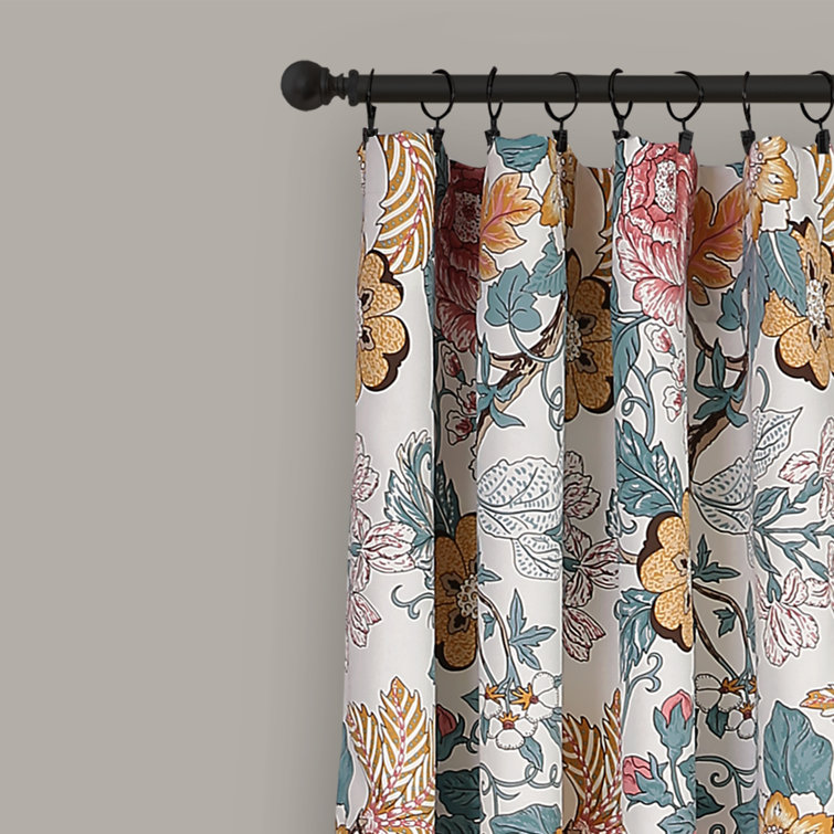 Sydney Blue and Yellow Floral Blackout Curtain Panels, 84" x 52"