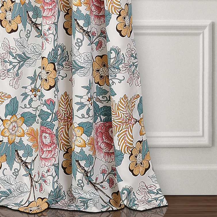 Sydney Blue and Yellow Floral Blackout Curtain Panels, 84" x 52"