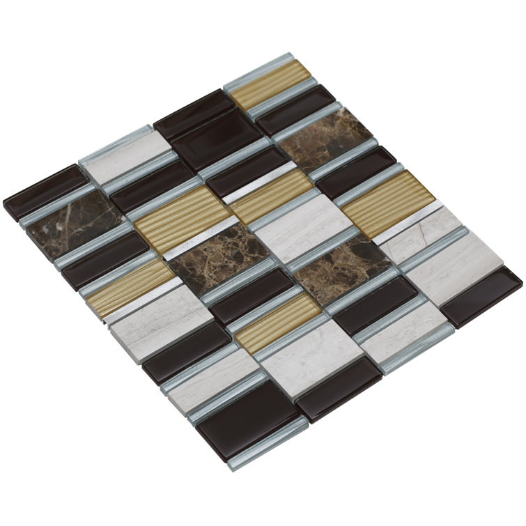 Mahogany and Gold Natural Stone Metal Glass Mosaic Tile