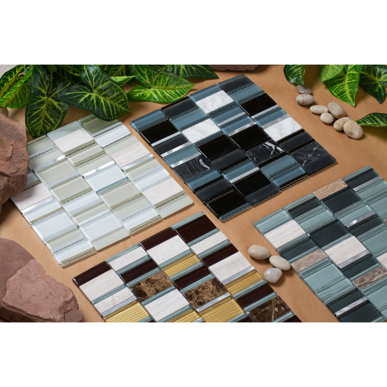 Mahogany and Gold Natural Stone Metal Glass Mosaic Tile
