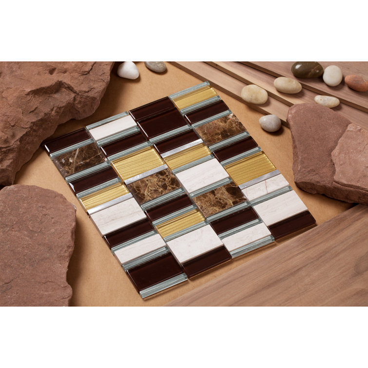 Mahogany and Gold Natural Stone Metal Glass Mosaic Tile
