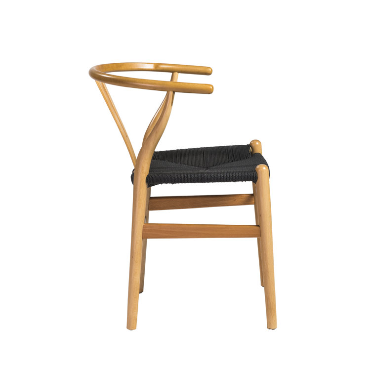 Evelina Natural Beech Wood and Black Rush Wishbone Side Chair