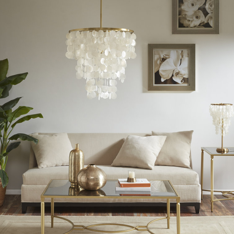 Isla Capiz Shell Elegance Chandelier with Gold Accents