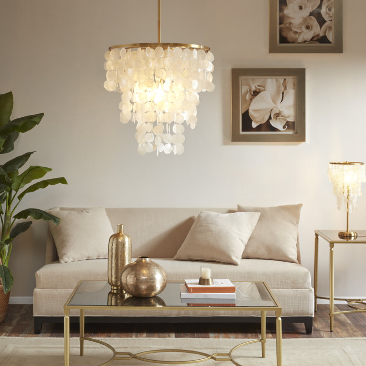 Isla Capiz Shell Elegance Chandelier with Gold Accents