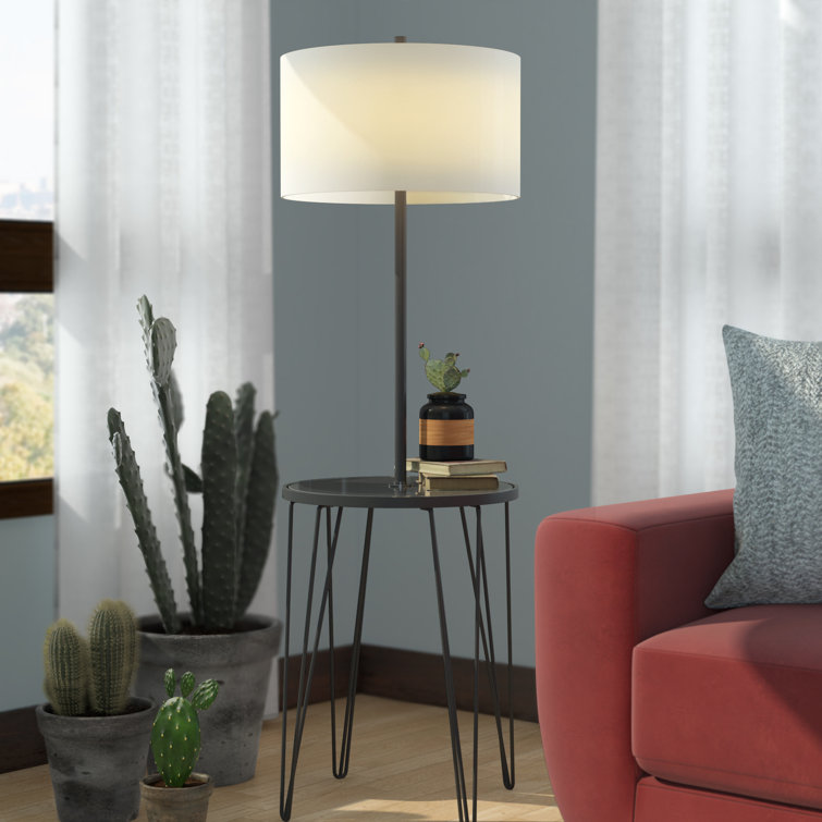 Ciro 58-Inch Black Metal and Glass Floor Lamp Table