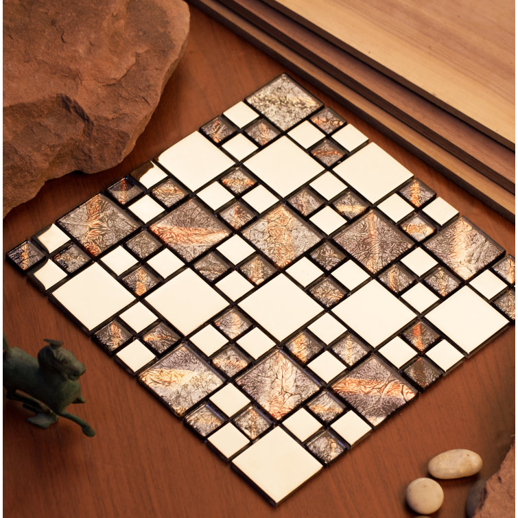 Purple and Silver Polished Glass Mosaic Tile Sheet