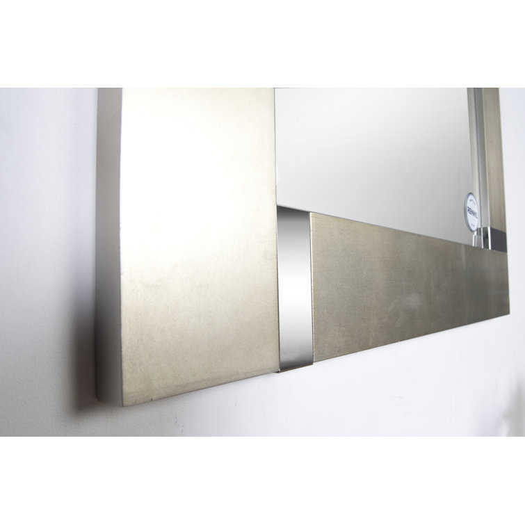 Rectangular Silver Wood Wall Mirror with Chrome Accents