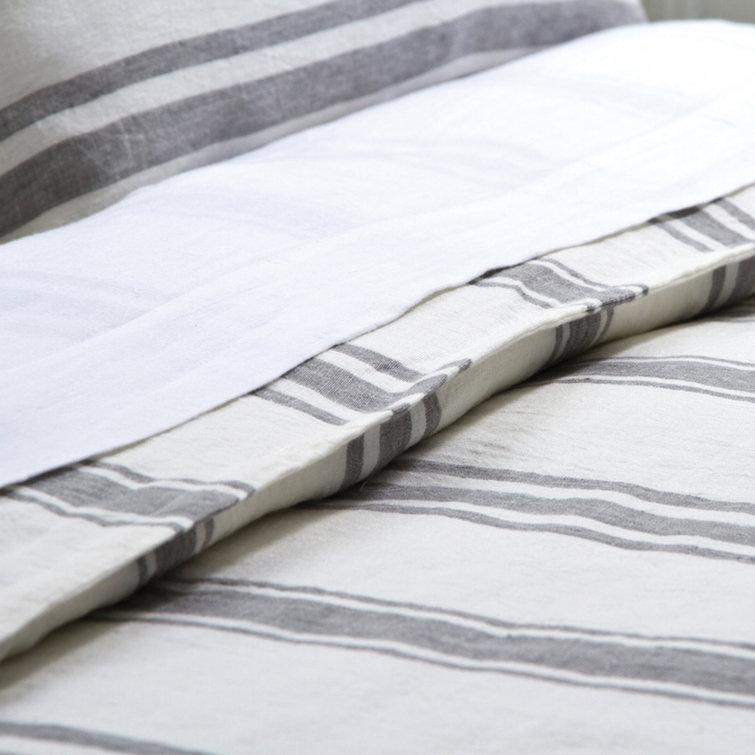 Jackson Cream and Gray Striped Linen Queen Duvet Cover