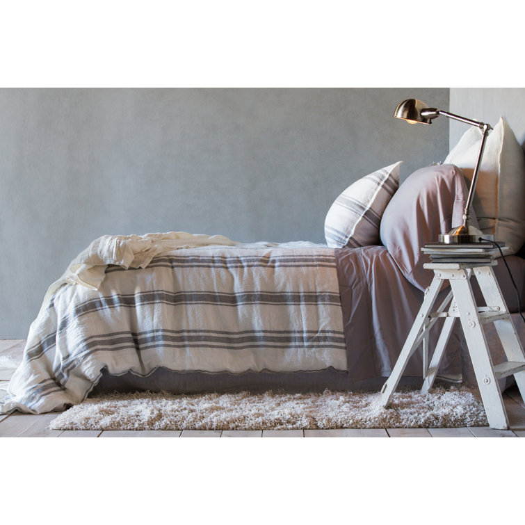 Jackson Cream and Gray Striped Linen Queen Duvet Cover