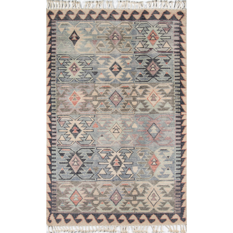 Nomad Blue Wool Hand-Knotted Geometric Area Rug