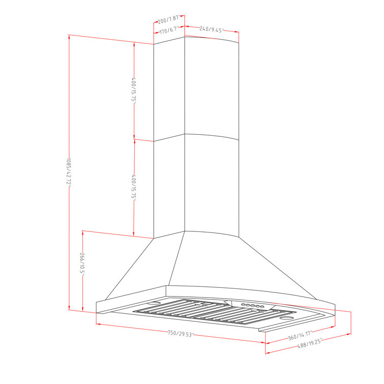 30-Inch Stainless Steel Convertible Wall Mount Range Hood with LED Lights