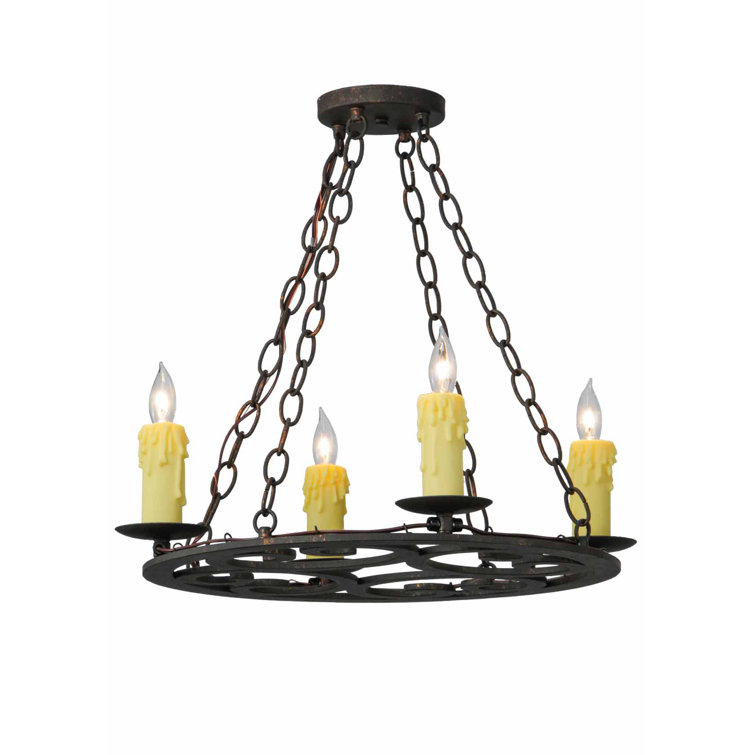 Mini Brass 4-Light Chandelier with Faux Ivory Candlelights