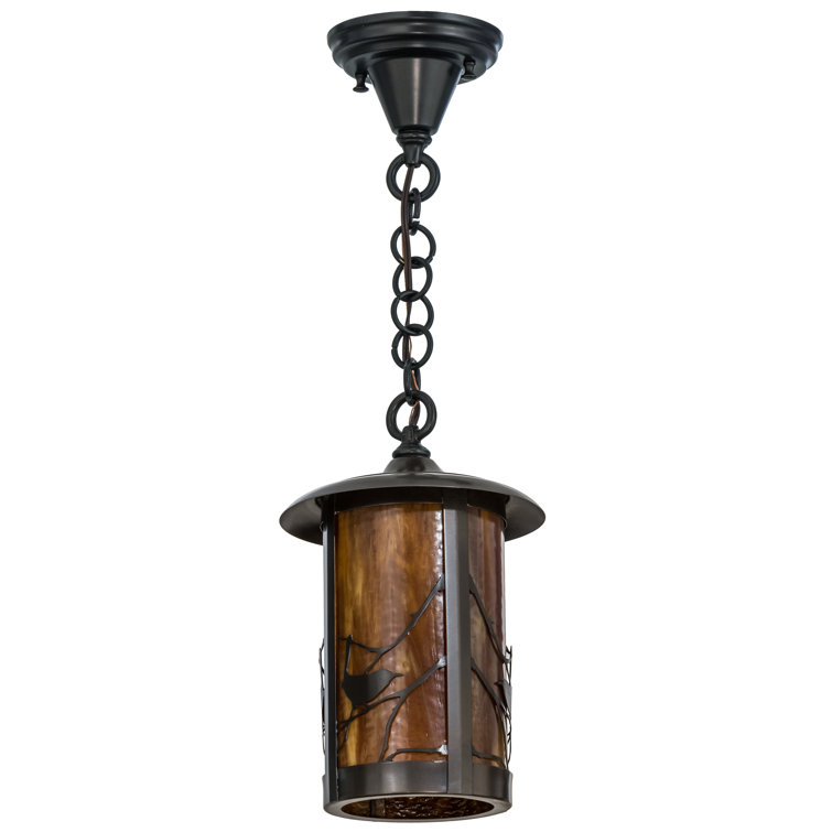 Meyda Mini 8"W Rustic Brown Glass Lantern Pendant - Energy Star