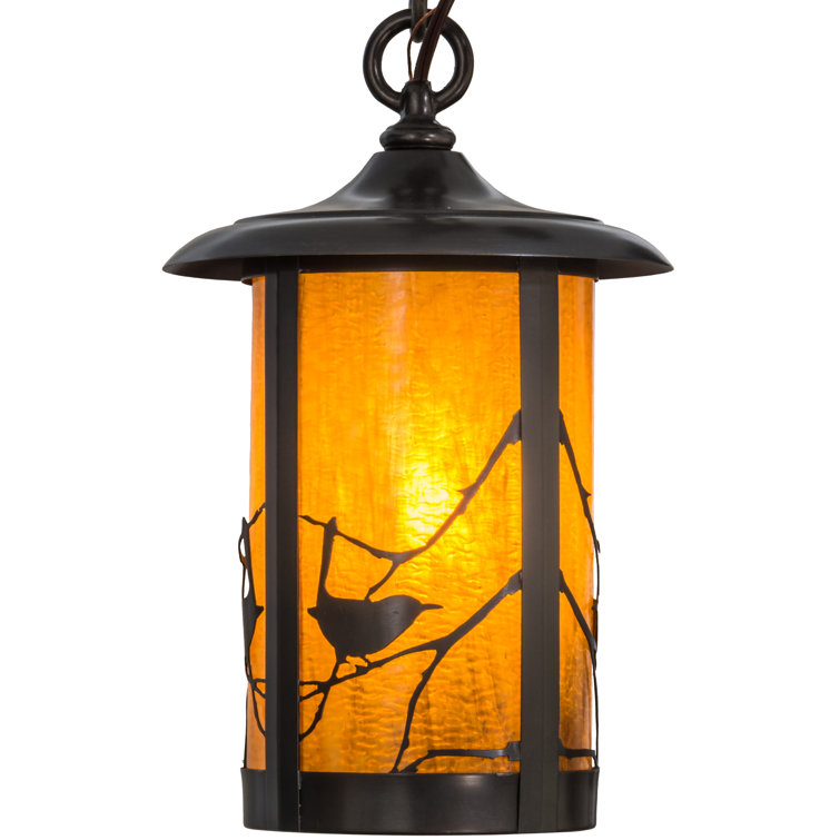 Meyda Mini 8"W Rustic Brown Glass Lantern Pendant - Energy Star