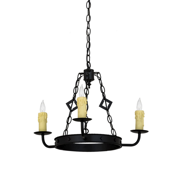 Blackwash 3-Light Gothic Wagon Wheel Chandelier