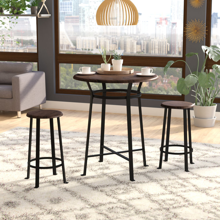 Montgomery 3-Piece Dark Mahogany and Black Round Dining Set