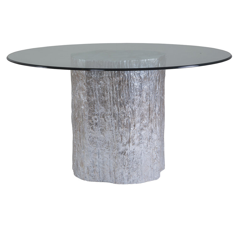 Transitional Silver Leaf 56" Round Glass-Top Dining Table
