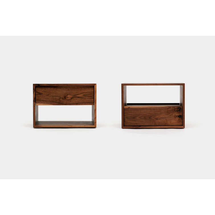 Walnut Solid Wood Nightstand with Drawer and Shelf