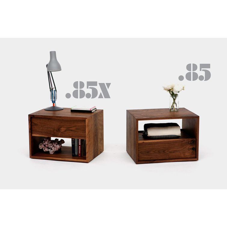 Walnut Solid Wood Nightstand with Drawer and Shelf