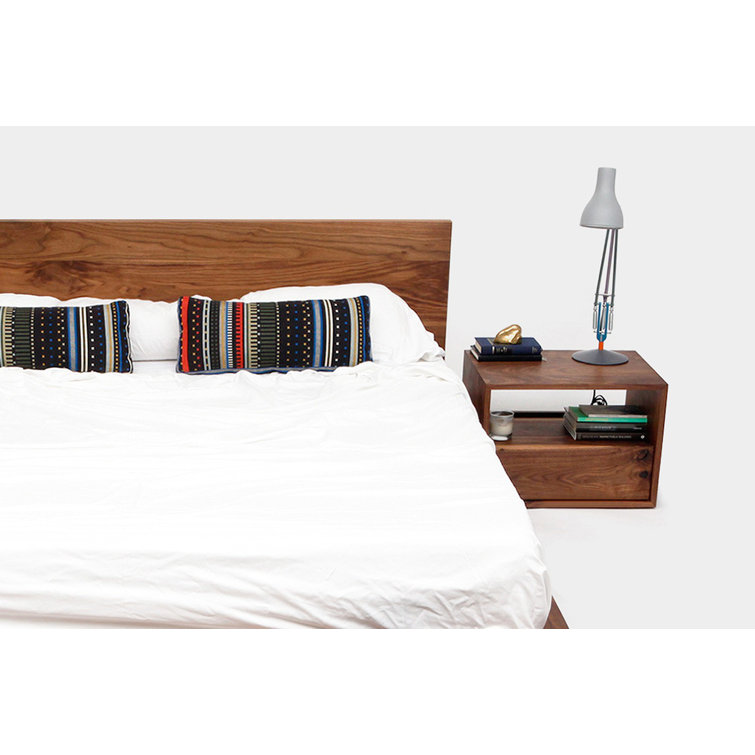Walnut Solid Wood Nightstand with Drawer and Shelf