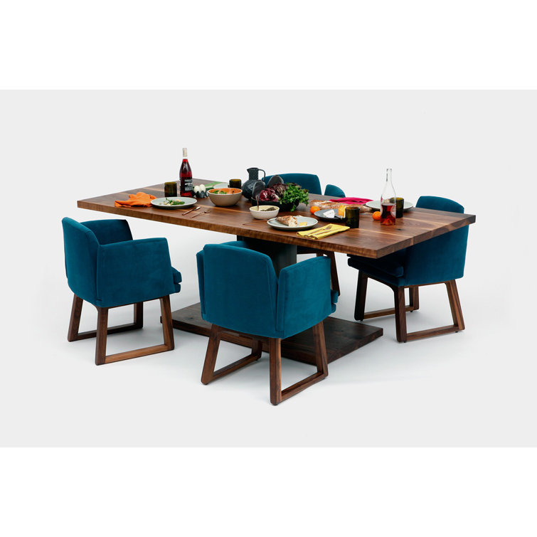 Contemporary Oak Wood Rectangular Dining Table for 6