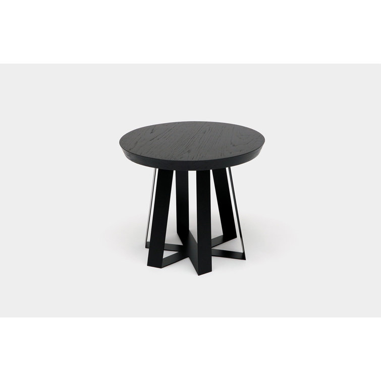 Black Solid Wood and Metal Round Pedestal Table