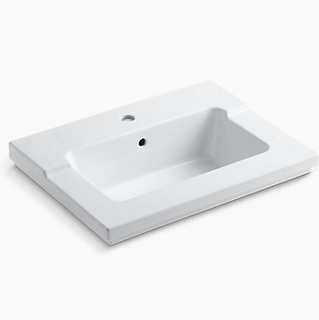 White Ceramic Vanity-Top Bathroom Sink with Single Faucet Hole