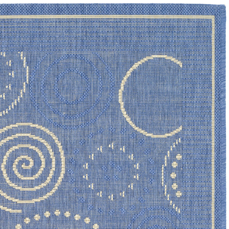 Rectangular 5' x 7' Blue and Natural Cotton Synthetic Rug