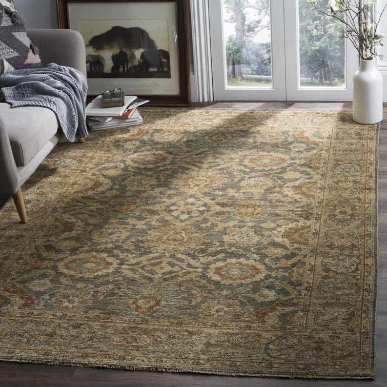 Hand-Knotted Gray Wool 9' x 12' Elegant Fringe Area Rug
