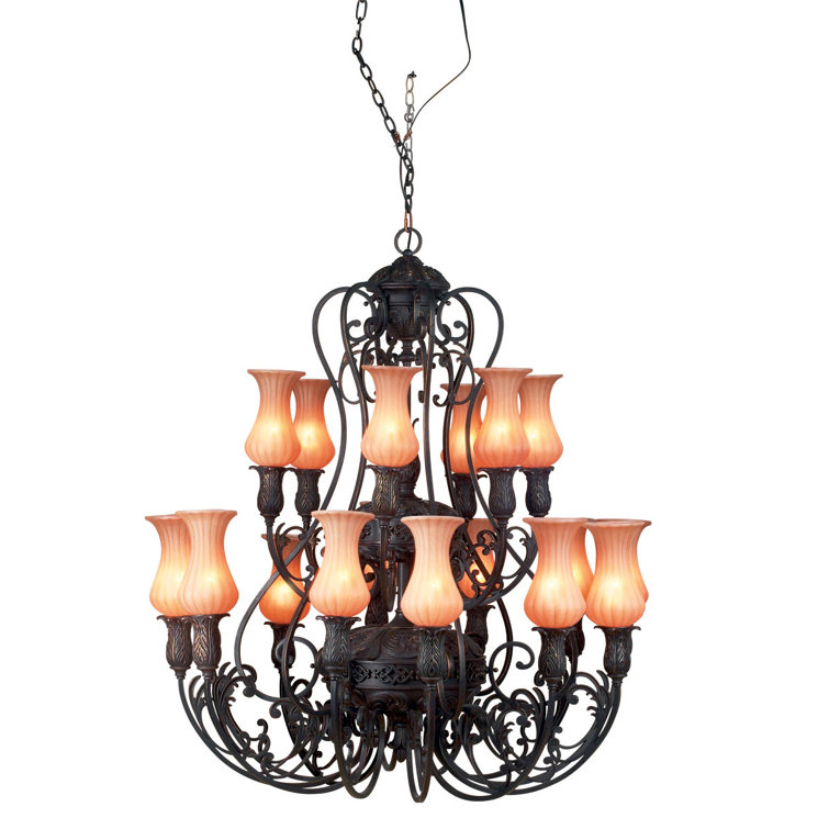 Aged Bronze 18-Light Traditional Crystal Chandelier
