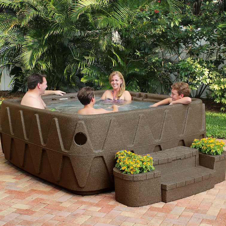 Brownstone 5-Person Rectangle Plug & Play Hot Tub with LED Waterfall