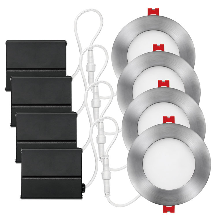 Brushed Nickel Ultra Slim LED Recessed Lighting Kit, 4-Pack