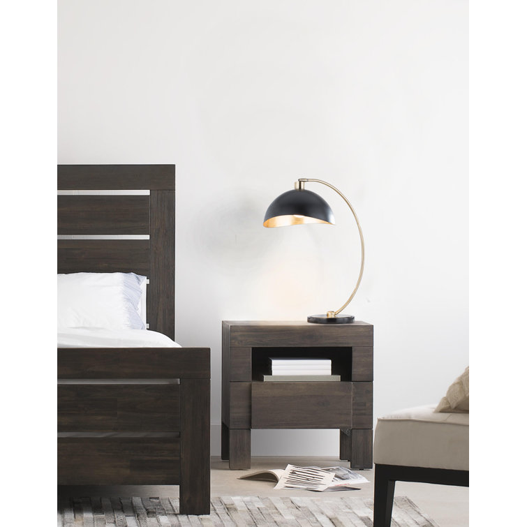 Luna Bella Weathered Brass Arc Desk Lamp with Matte Black Steel