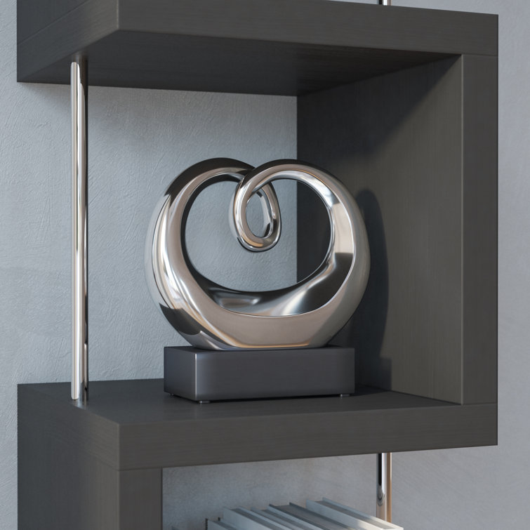 Elegant Silver Swirl 13" Ceramic Abstract Statue with Black Base