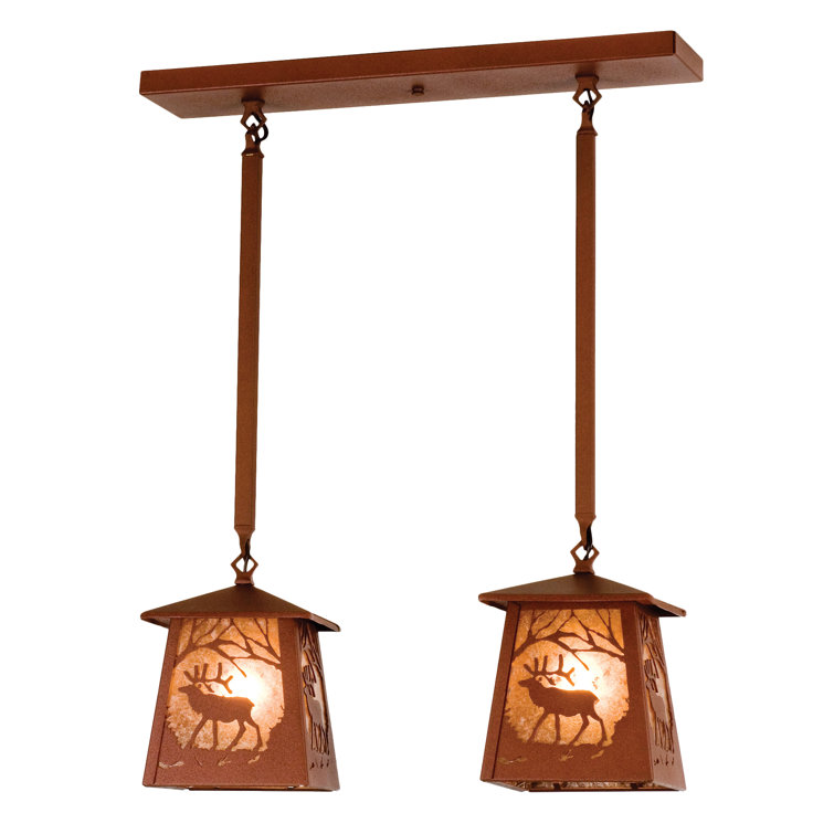 Rustic Elk Forest Silhouette 2-Light Island Pendant in Rust