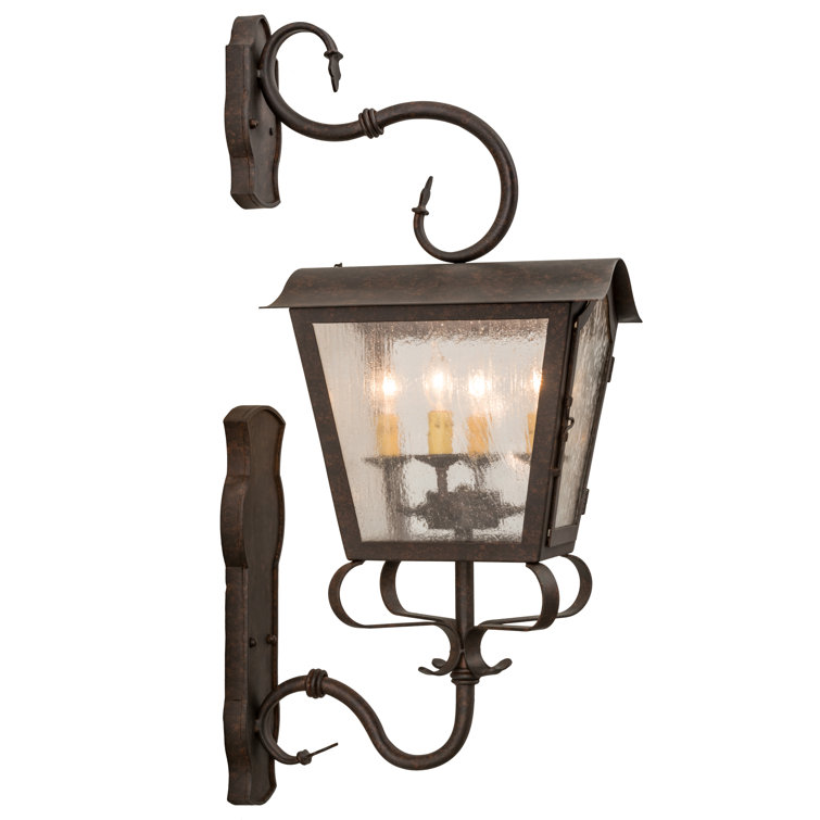 Cajun Spice Brown 4-Light Outdoor Wall Sconce with Clear Seeded Glass