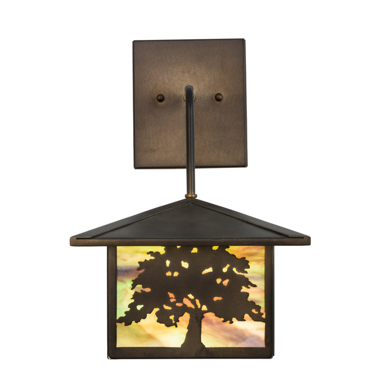 Antique Copper Dimmable Steel Lantern Sconce with Green Glass Shade