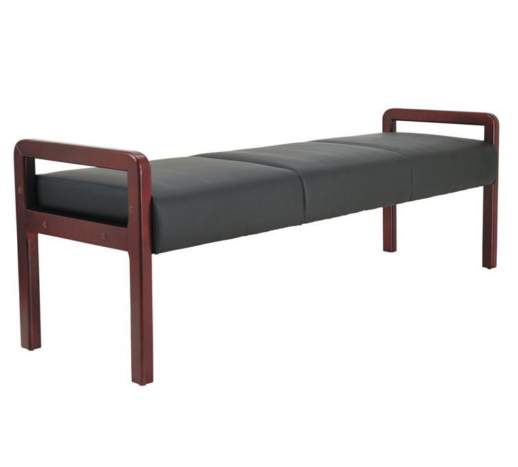 Mahogany Frame Black Leather Padded Reception Bench